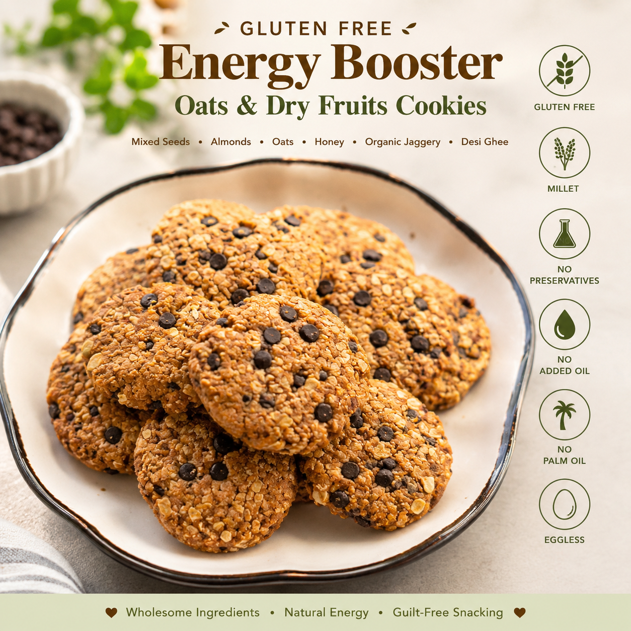 Gluten Free Energy Booster Oats and Dry Fruits Cookies